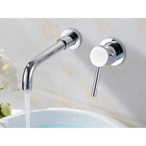 Contemporary Chrome Finish Single Handle Wall Mount Widespread Bathroom Sink Faucet BF008