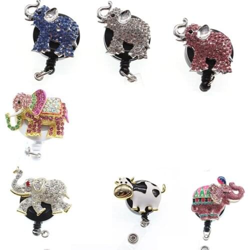 Mix lovely kids Silver multicolour rhinestone elephant retractable id badge reel holder for nurse