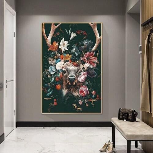 Modern Floral Deer Art Paintings Are HD Printed on Canvases for Wall Photos and Posters for Living Room Decorative Paintings