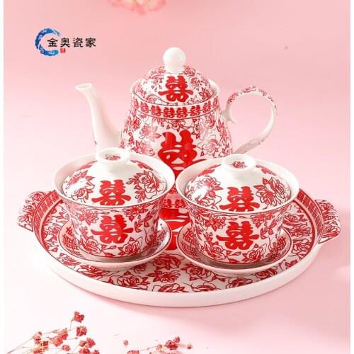 Wedding Tea Cup, ceramic bowl, cup and chopsticks set