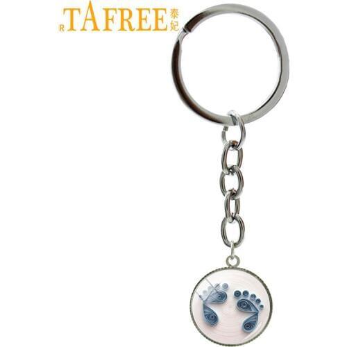 TAFREE Vintage best gifts for mother key chain ring Exquisite Baby Feet art picture pendant mothers day keychain jewelry NS520