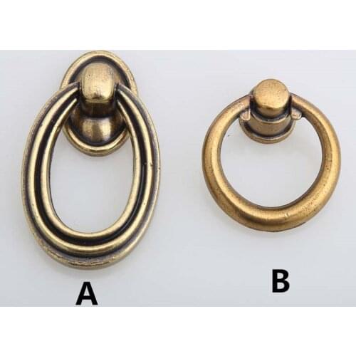 Vintage furniture small knobs Bronze drawer shoe cabinet knobs pulls Antique brass dresser door drop rings knobs Kitchen handles