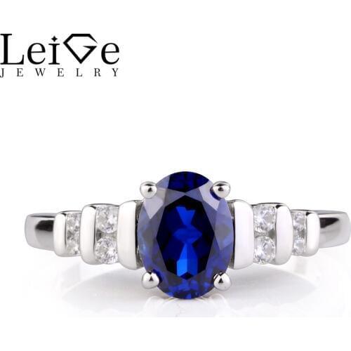 Leige Jewelry Rings Sapphire Sterling Silver 925 Fine Jewelry Blue Gemstone Engagement Anniversary Rings for Women Oval Cut