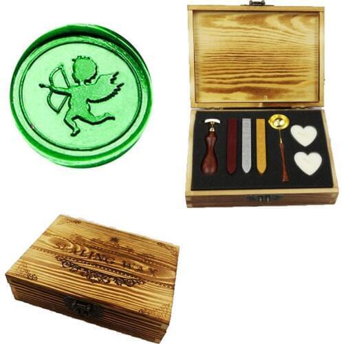 Angel Wax Seal Sealing Stamp Wedding Invitations Vintage Wax Sticks Candles Melting Spoon Gift Wood Box Set Rosewood Handle