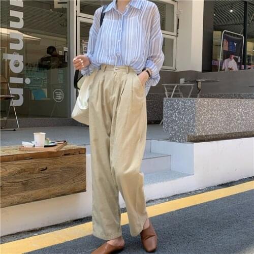 2021 New Women Spring Cotton Linen Long Wide Leg Pants Casual Loose High Waist Zipper Midi Trousers