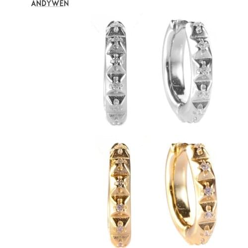 ANDYWEN 925 Sterling Silver 8.5mm Women Zircon Hoops Middle Circle Piercing European Fashion Jewelry Wedding Ear Rock Punk