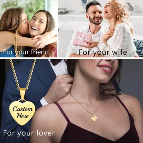 Engrave Words Heart Pendant Necklaces for Women Lady,Gold Tone Stainless Steel Metal Neck Collar,Anniversary Gift for Her