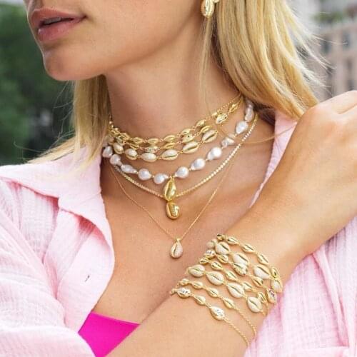 2019 Gold filled summer beach trendy women lady sexy choker white rainbow colorful tiny cz sea shell design necklaces jewelry