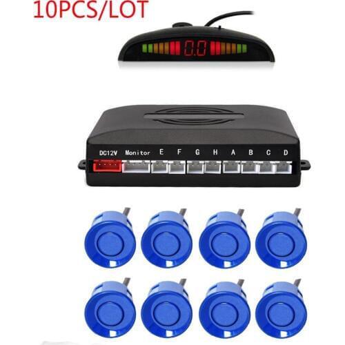 10pcs Car Reverse Parking Radar System with 8 Parking Sensors Distance Detection + LED Distance Display + Sound Warning (Blue)