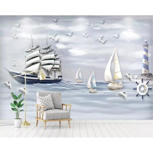 Beibehang wallpaper for kids room Embossed three-dimensional navigation underwater world smooth sailing 3D background behang