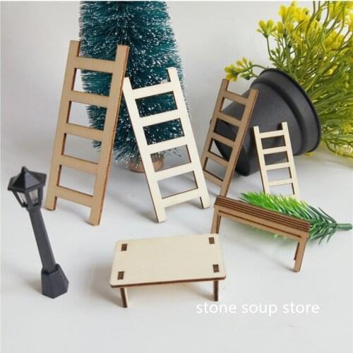 4-10pcs Mini Wooden Ladder Small Wood Chip Chair Craft Accessories Background Decorative Table Diy Crafts Ornament 6-12cm