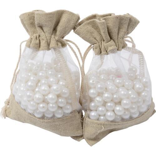 50pcs High end window ziplock linen drawstring gift jewelry packing bag zip lock storage bags wedding party favor pouch package