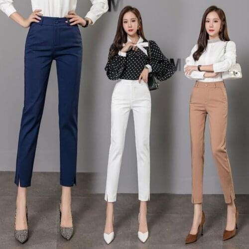 Workwear Hight Quality Elastic Slim Office Lady Candy-colored Pants Women High Waist Cotton Casual Trousers Fashion formal Pants