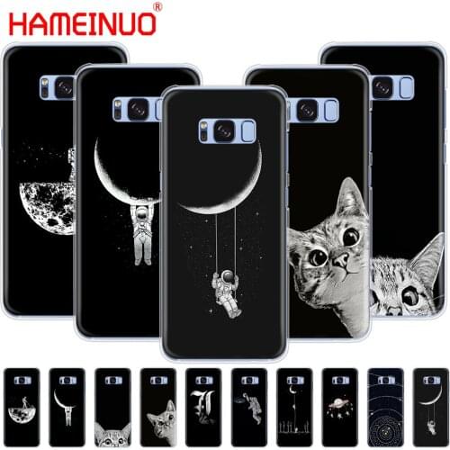 HAMEINUO Space Moon Cute Cats black cell phone case cover for Samsung Galaxy S9 S7 edge PLUS S8 S6 S5 S4 S3 MINI