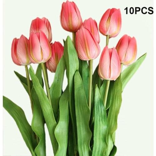 10 Pcs PU Latex Tulip Artificial Flowers Real Touch Flowers for Wedding Decorative Flowers Home Accessories 46cm Long Branch