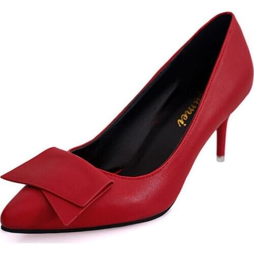 Temperament Elegant White High Heels Stiletto Womens Shoes Bow Pointed Single Shoes Red Wedding Shoes Professional Work Shoes