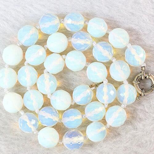 Elegant white oplite stone 8mm 10mm 12mm 14mm 16mm faceted round beads diy necklace for women party gifts charms jewelry 18"B645