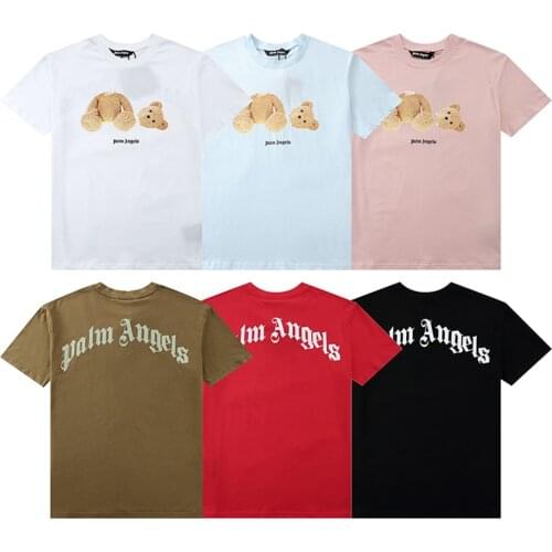 Palm Angels 22SS letters Logo Print Short sleeve t-shirt Broken bear Cotton Casual Fashion Short Sleeve t-shirt boyfriend gift