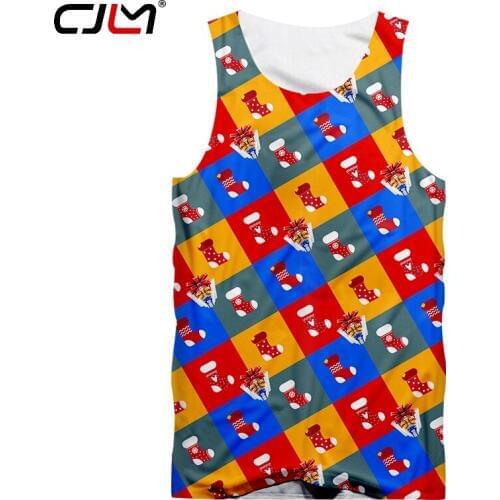 CJLM Hot Sale New Mens 3D Printed Clothing Christmas Stockings And Gift Boxes Creative Diamond Man Winter Tank Top