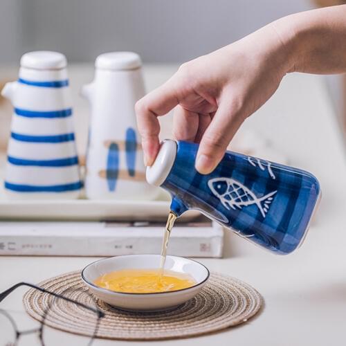 Japanese style Ceramic Dispenser for Oil Pourer Bottle Glass Olive Oil Bottle Pot Leak proof Sauce Vinegar Bottle Gravy Boat