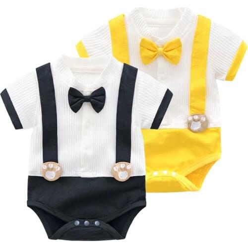 Summer Newborn Baby Boy Gentleman Romper Bodysuit Infant Kids Boys Clothing Short Sleeve Jumpsuit Rompers 0-24M