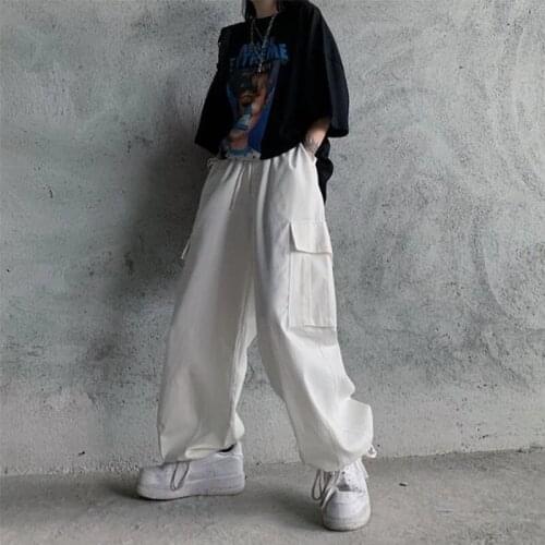 Japanese Retro White Overalls Female Students Wild Loose Straight Casual Pants Ins Beamed Mens And Womens Trousers Tide