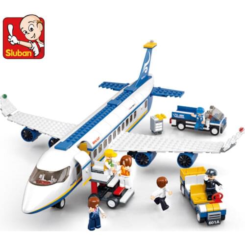 Sluban City Series Aviation Airport Modern Plane Bus Aircraft Airplane Technic Model DIY Building Blocks Toys For Children Kids