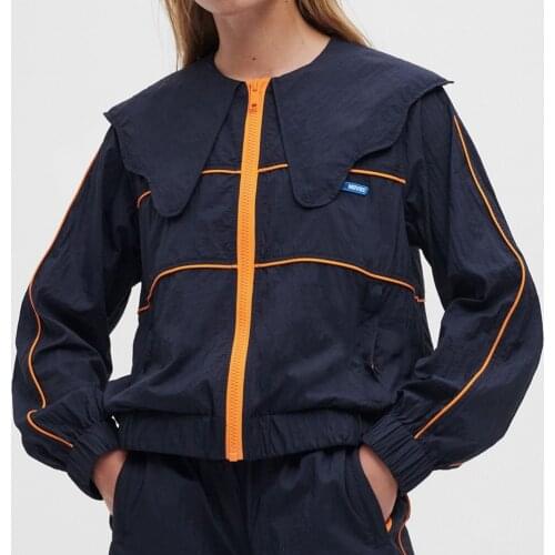 2021 Autumn Doll Collar Coat Hit Color Sports Jacket Long-sleeved Zipper Casual Jacket