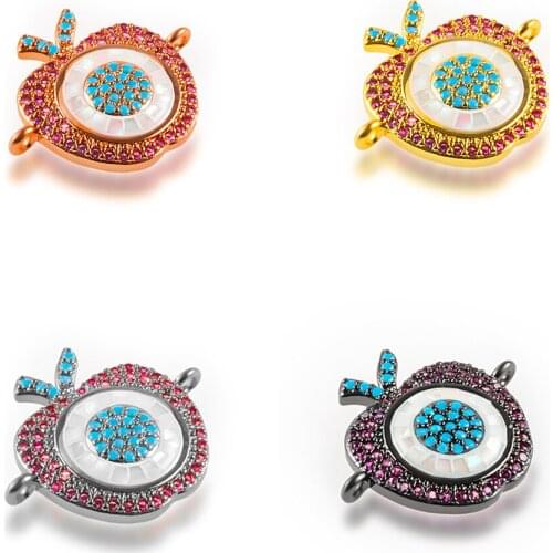 Copper Gold-plated Zircon Micro-inlaid Apple Pendant Accessory Double Ring Link DIY Bracelet Necklace Jewelry Material