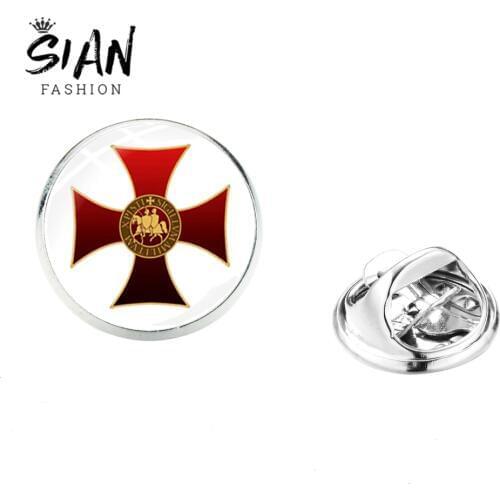 SIAN Masonic Knights Templar Symbol Brooches Red Cross Crusaders Solomons Sign Temple Clothes Pins Stainless Steel Badge for Men