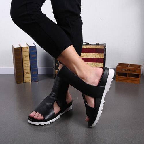 2018 Newest Luxury Men Shoes Rock Summer Men Sandals Gladiator Handsome Leather Sandalias Hombre Hollow Slip on Men Sandal, US12