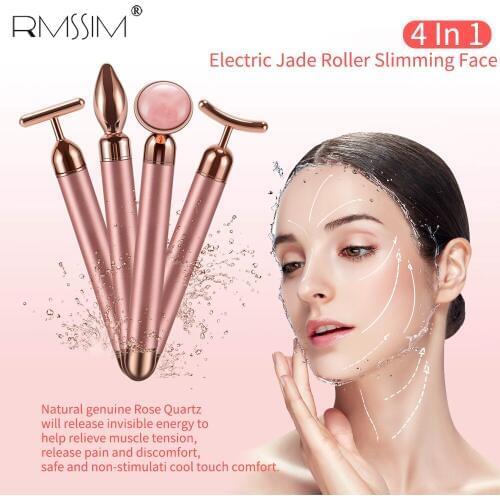 4 IN 1 Electric Facial Jade Roller Set Vibrating Face Massager Roller Facial Lifting Skin Tightening Anti-wrinkle Face Care Tool