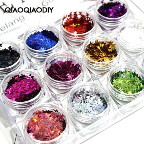 Small Bottle 12 Color Laser Butterfly Sequins Slice 3D Nail Glitter Decoration DIY Making Handicrafts
