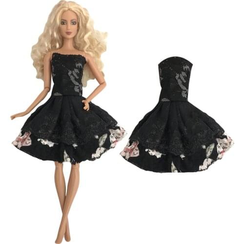 NK 1 Pcs Black Lace Dress For Barbie Doll Fashion Outfits Princess Evening Party Gown Bridal Dresses For 1/6 Doll Access