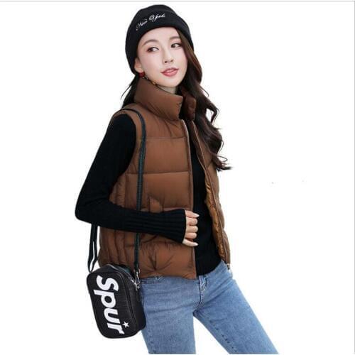 New Hot Sale Autumn Winter Women Short Vest 2018 Hooded Sleeveless Down Cotton Vest Female Slim Stand-Collar Outerwear Vest Q664