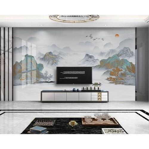 Beibehang Customized modern new Chinese landscape abstract elk landscape bird gold foil background papel de parede 3d wallpaper