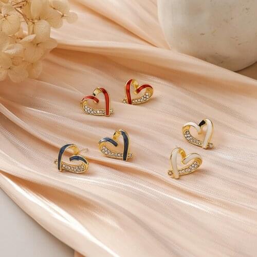 Origin Summer Exquisite Rhinestones Twisted Heart Earrings for Women Colorful Metal Hollow Love Heart Stud Earrings Jewelry