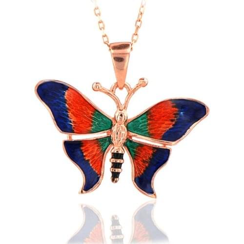Butterfly Necklace 925 Sterling Silver Colorful Nature Charm Bridesmade Nature Lover Gift