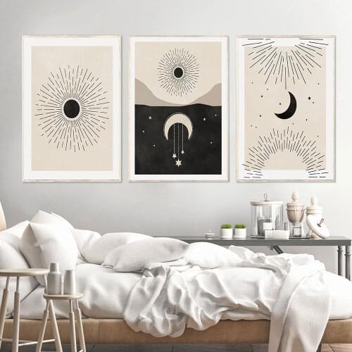 Boho Evil Eye Poster Moon Stars Celestial Art Print Mid Century Canvas Painting Sacred Geometry Wall Picture Bedroom Home Decor