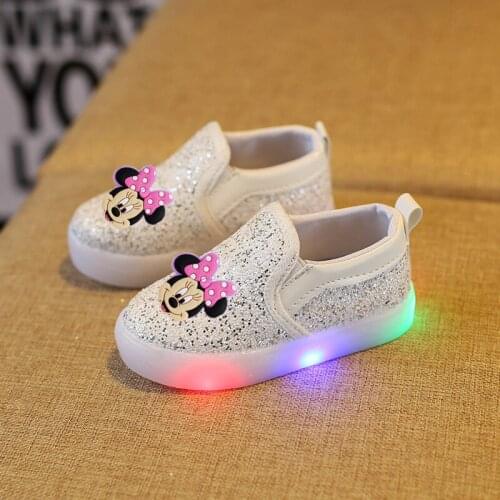 Disney Mickey mouse casual shoes 2021autumn new bright lights boys girls luminous sequin shoes LED flash childrens shoes