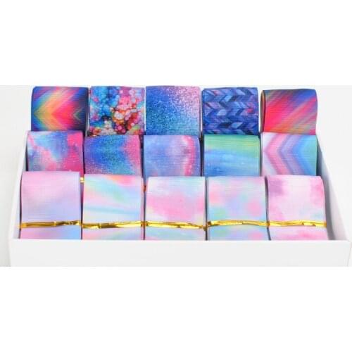 Random set 5/10yards 1/2'' 38mm Gradual change color printed grosgrain ribbon,5style/1y,5style/2yds