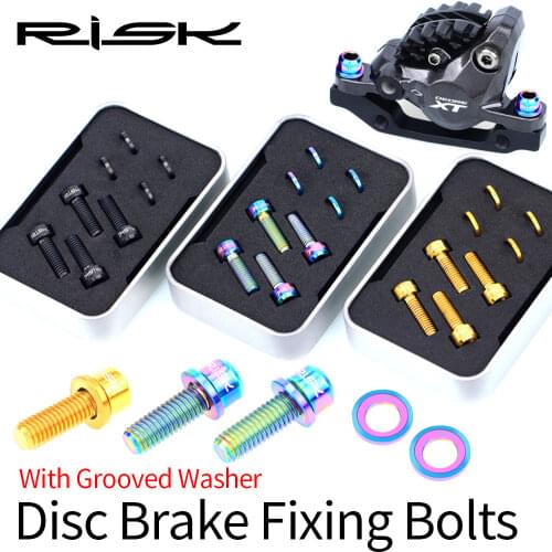 RISK 4pcs M6x18mm Titanium Alloy Mountain Bike Disc Brake Fixing Bolts Screws with Grooved Washer for MTB Bicycle SLX XT Clamp