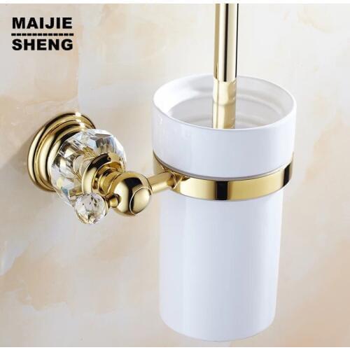 Luxury Golden crystal finish toilet brush holder with Ceramic cup/ household products bath decoration bathroom accessories
