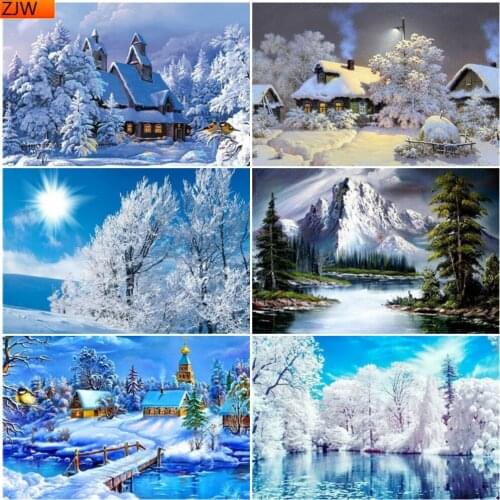Christmas 5D DIY Diamond Painting Winter Snow Full Drill Square Landscape Diamond Embroidery Cross Stitch Kits Home Decor