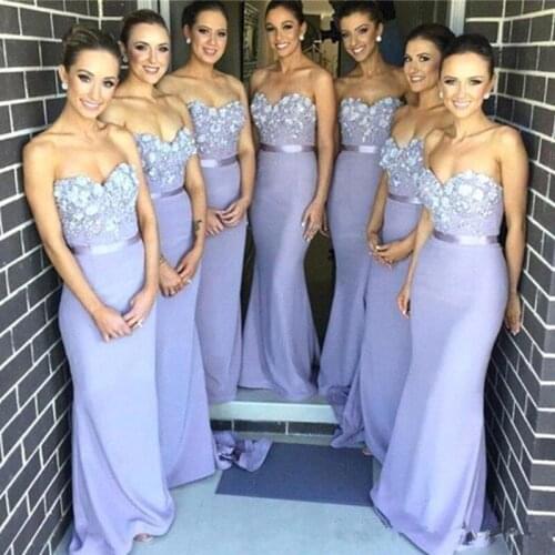 Mermaid Bridesmaid Dresses 2021 Strapless Sweetheart Backless Sweep Train Cheap Real Images Wedding Guest Party Gowns Custom