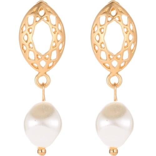 Reticulation Golden Hollow Simulated Pearl Piercing Alloy Drop Earrings Dangle Earrings For Women