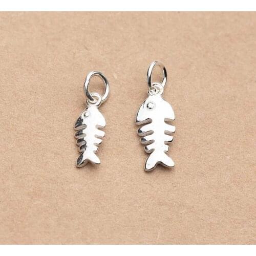 925 Sterling Silver Simple Women Men Fish Bone Charms Fit Bracelets Hand Made Jewelry Accessories DIY Decoration 13.5mm 16mm