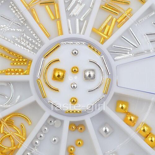 Mixed design metal Nail Studs Gold Sliver 3D Nail Art Decorations Manicure tools Accessories in Wheel for DIY