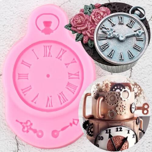 Steampunk Clock Cake Border Silicone Molds Baby Birthday Cupcake Topper Fondant Cake Decorating Tools Candy Clay Chocolate Mould