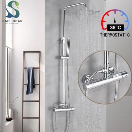 8/10/12 inch Thermostatic Bathroom Shower Set Square Rainfall Shower Head Brass Chrome Bathtub Shower Thermostatic Mixer Valve
